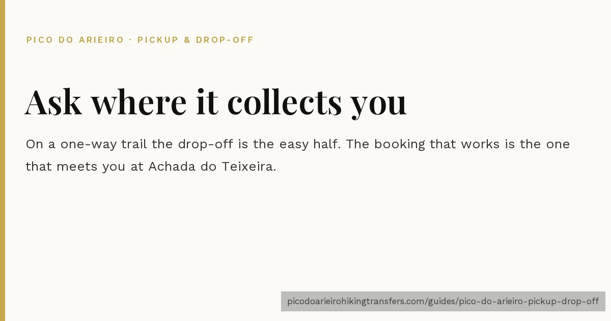 Booking a Pico do Arieiro transfer on the drop-off alone answers half the question; the collection point answers the rest